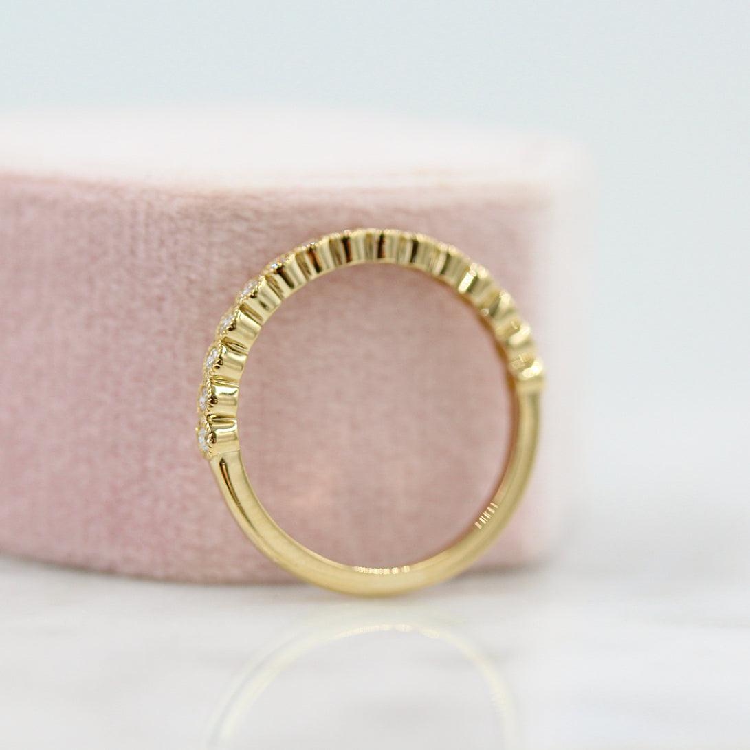 0.22 TCW Round Milgrain Half Eternity Moissanite Wedding Band - violetjewels