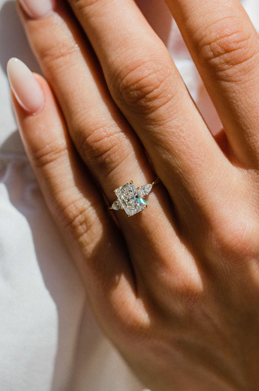 1.25-3.0 CT Radiant Lab Grown Diamond Three Stone Engagement Ring