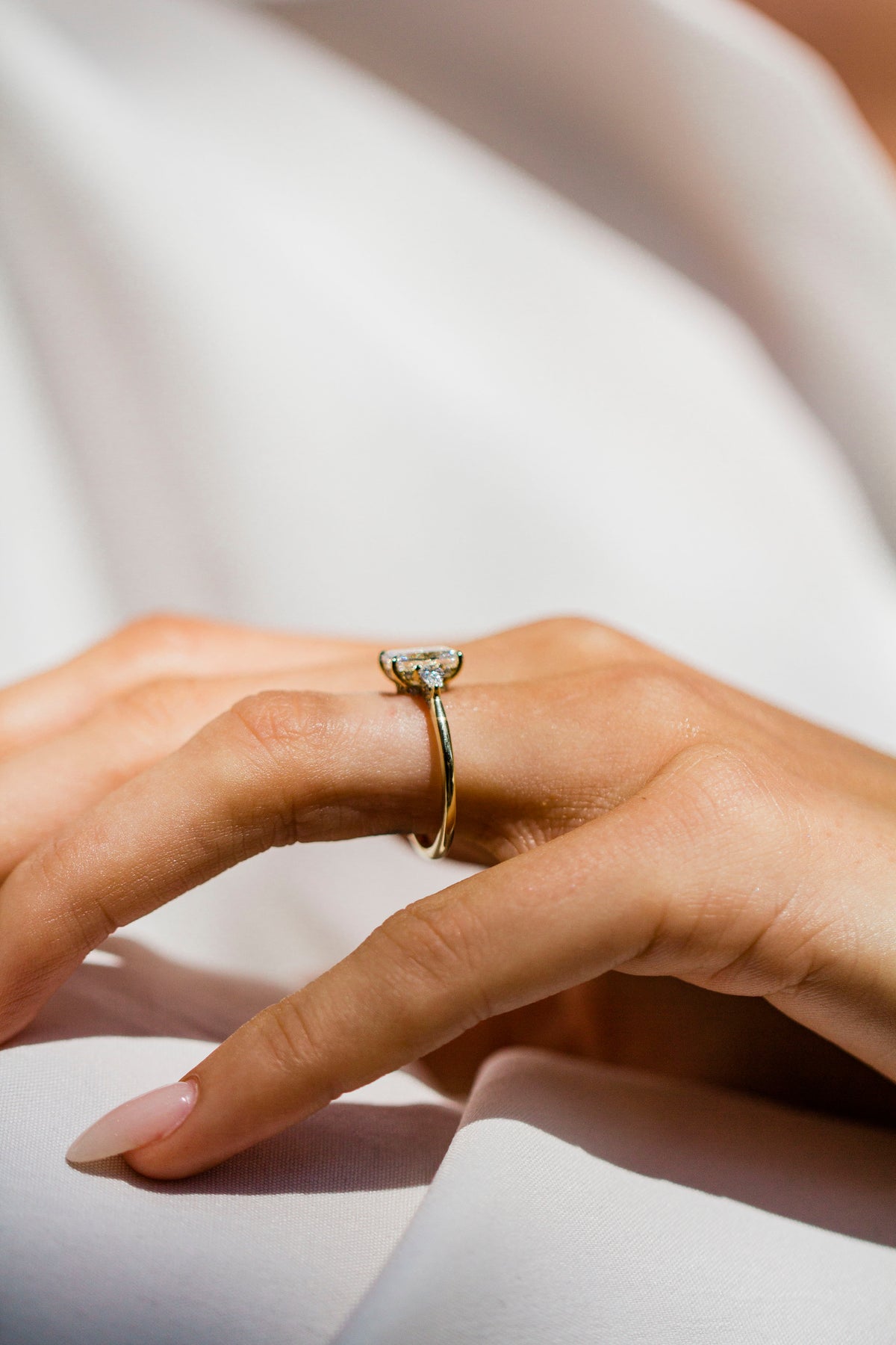 1.25-3.0 CT Radiant Lab Grown Diamond Three Stone Engagement Ring