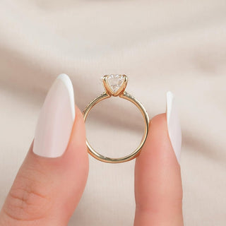 1.0–3.0 CT round cut CVD diamond engagement ring with pave band in 14K gold, featuring classic brilliance and elegant shine.