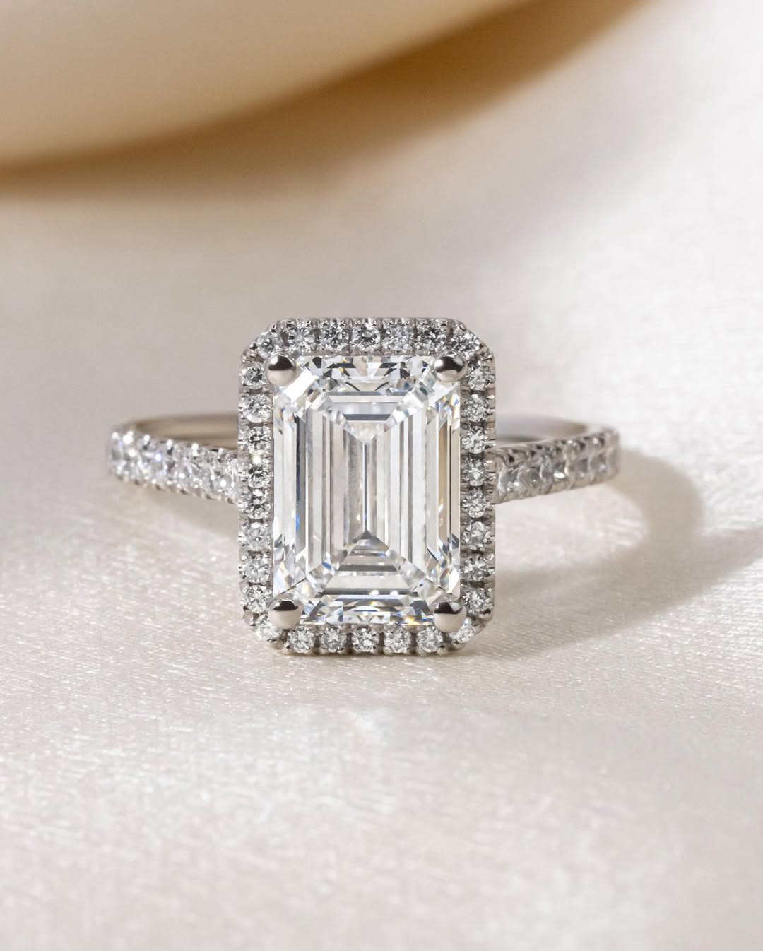 1.0 - 4.0 CT Emerald  Lab Grown Diamond Pave & Halo Style Engagement Ring