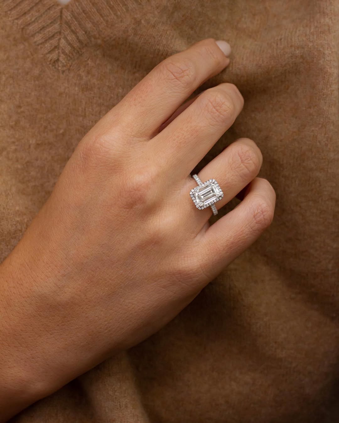 1.0 - 4.0 CT Emerald  Lab Grown Diamond Pave & Halo Style Engagement Ring