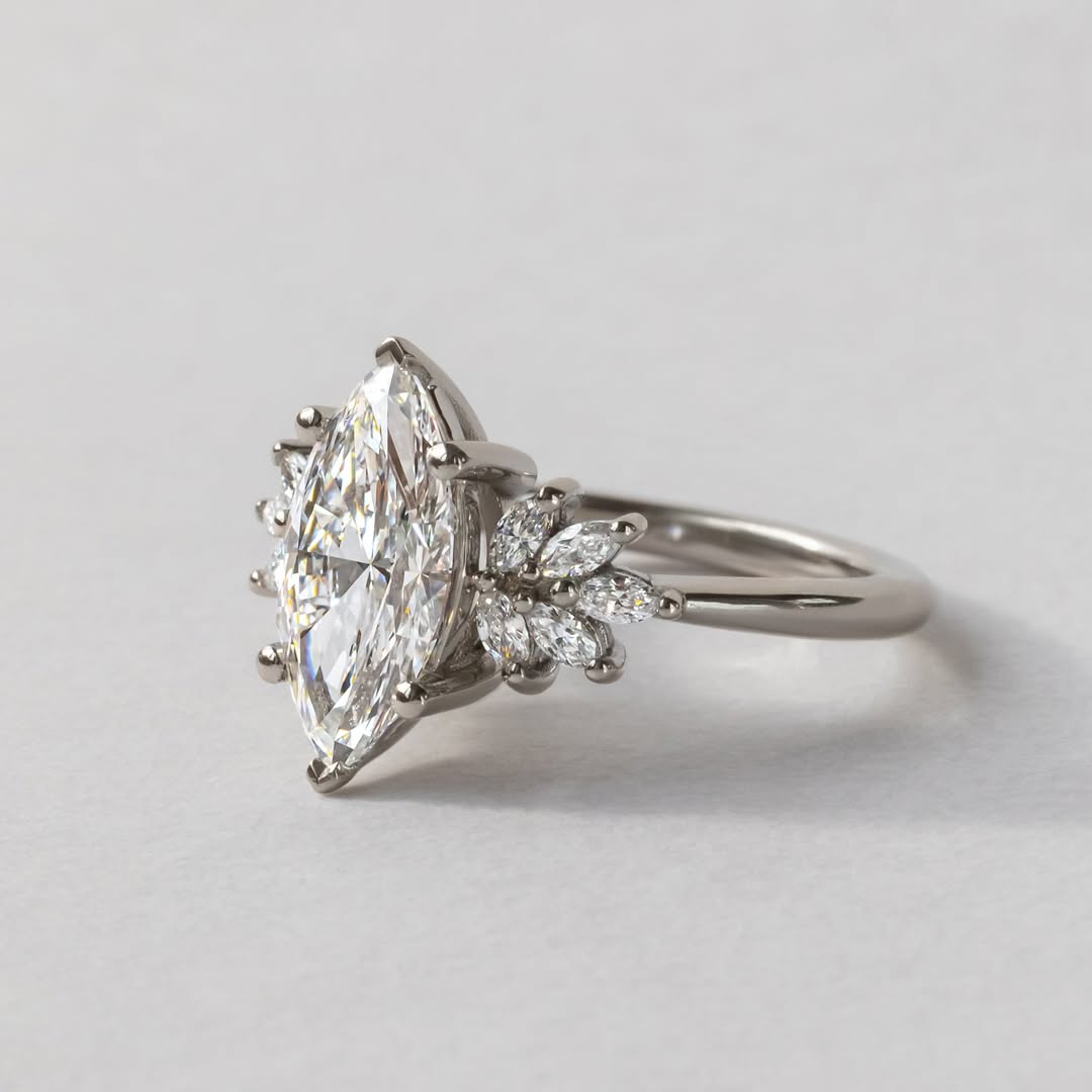 1.0-3.0 CT Marquise Lab Grown Diamond Cluster Style Engagement Ring