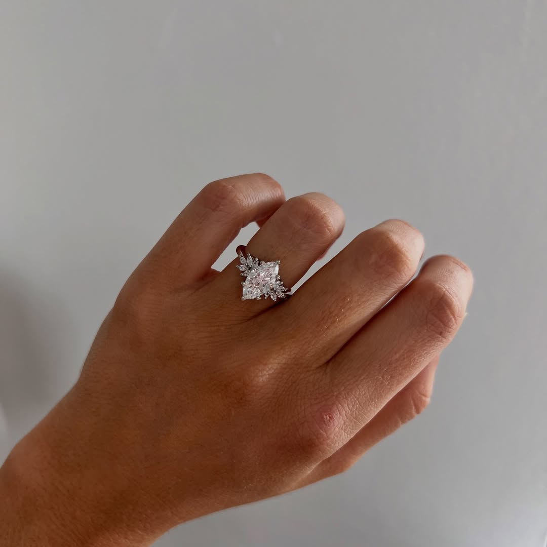 1.0-3.0 CT Marquise Lab Grown Diamond Cluster Style Engagement Ring