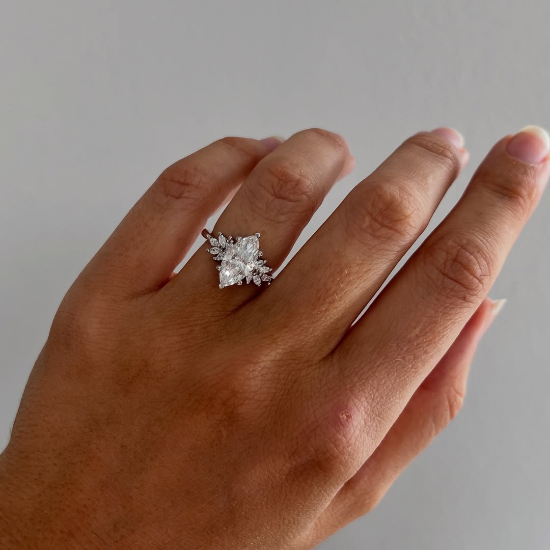 1.0-3.0 CT Marquise Lab Grown Diamond Cluster Style Engagement Ring
