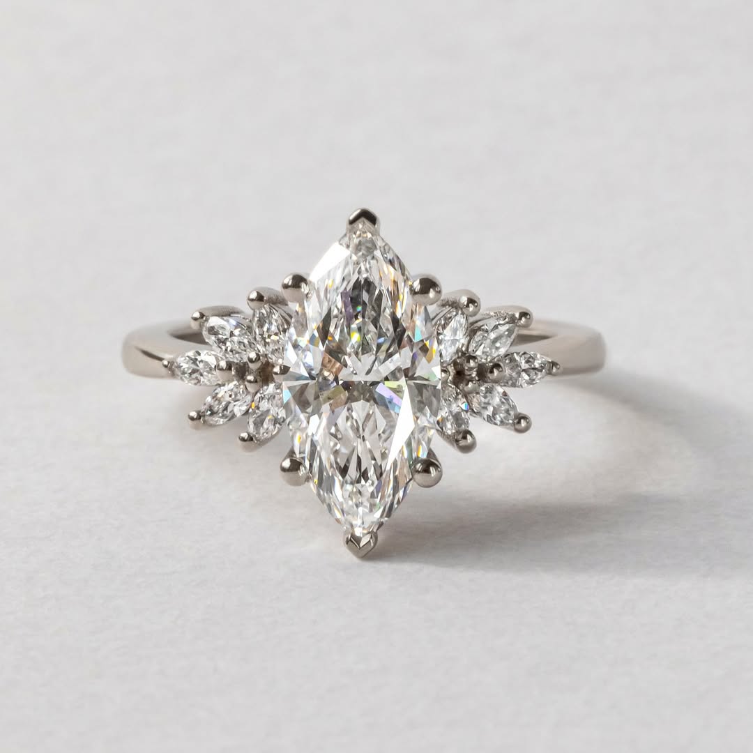 1.0-3.0 CT Marquise Lab Grown Diamond Cluster Style Engagement Ring