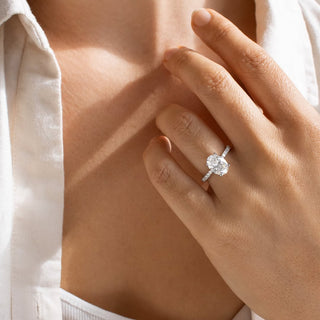 1.0 -3.0 CT Oval CVD Diamond Pave Style Engagement Ring