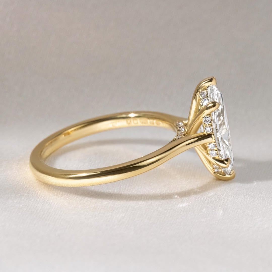 1.0- 3.50 CT Marquise Lab Grown Diamond Hidden Halo Style Engagement Ring