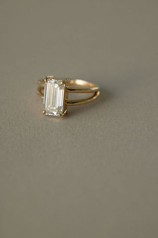 3.0 CT Elongated Emerald cut Solitaire Moissanite Engagement Ring