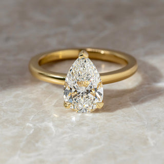 2.0 CT Pear D/VS2 CVD Diamond Hidden Halo Style Engagement Ring