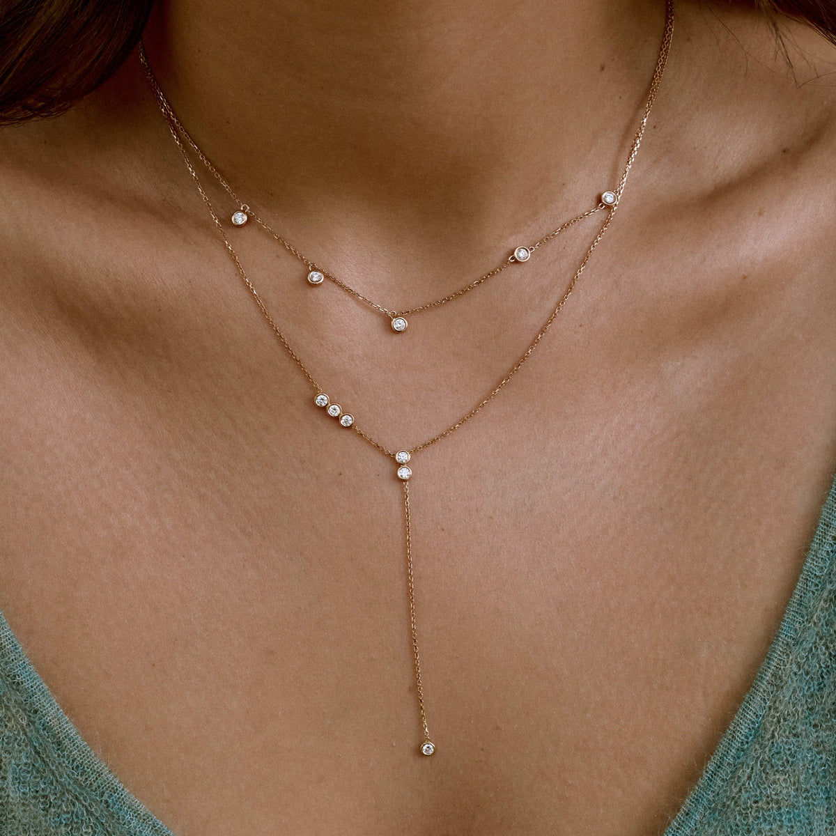 0.30 TCW Round Moissanite Diamond Bezel Starstruck Lariat Pendent Necklace - violetjewels