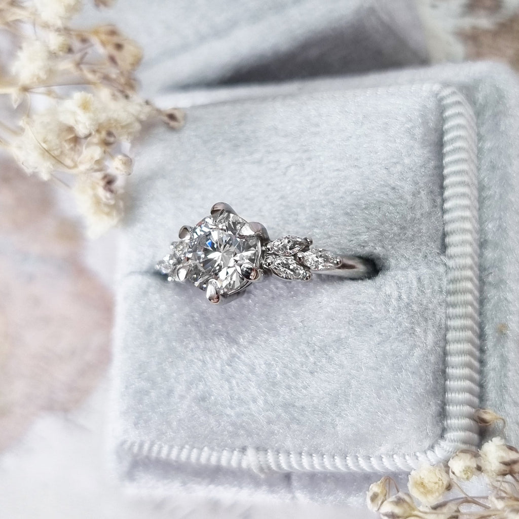 1.0 CT Round Cut Cluster E/VS1 Lab Grown Diamond Engagement Ring - violetjewels