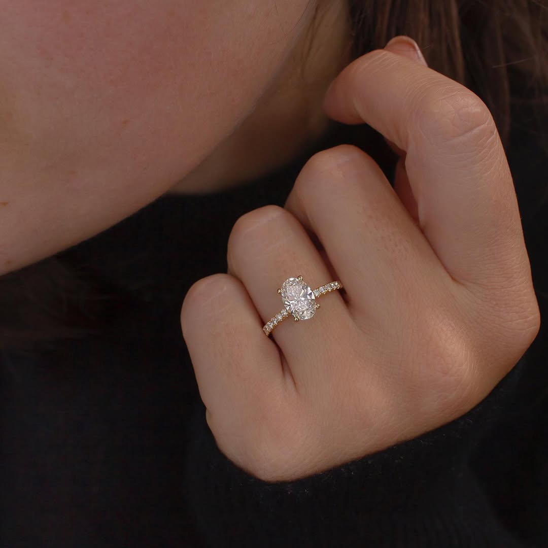 1.2 - 3.2 CT Oval Lab Grown Diamond Pave Style Engagement Ring