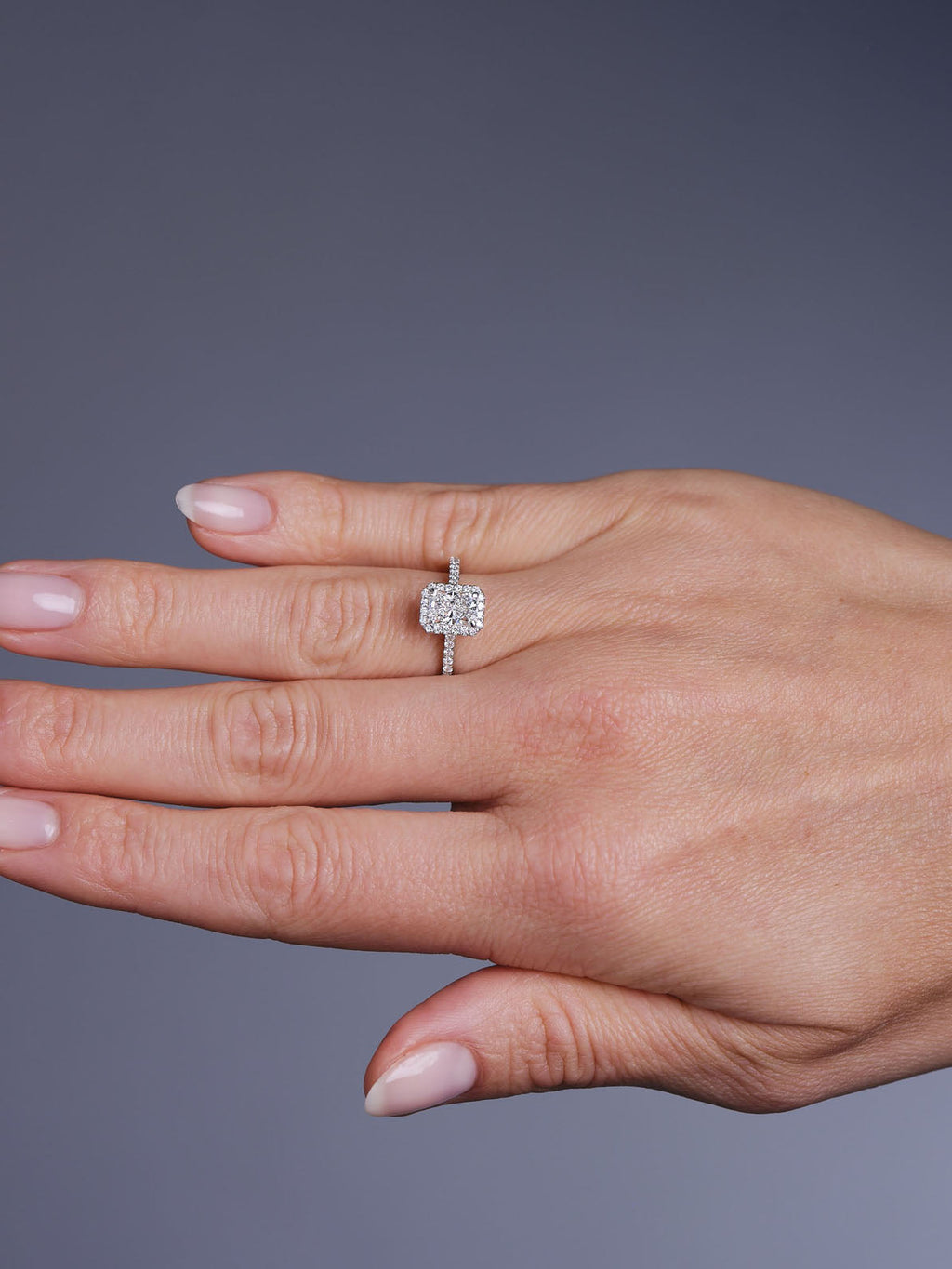Halo Ring with 1.0 CT Radiant Cut Moissanite - violetjewels