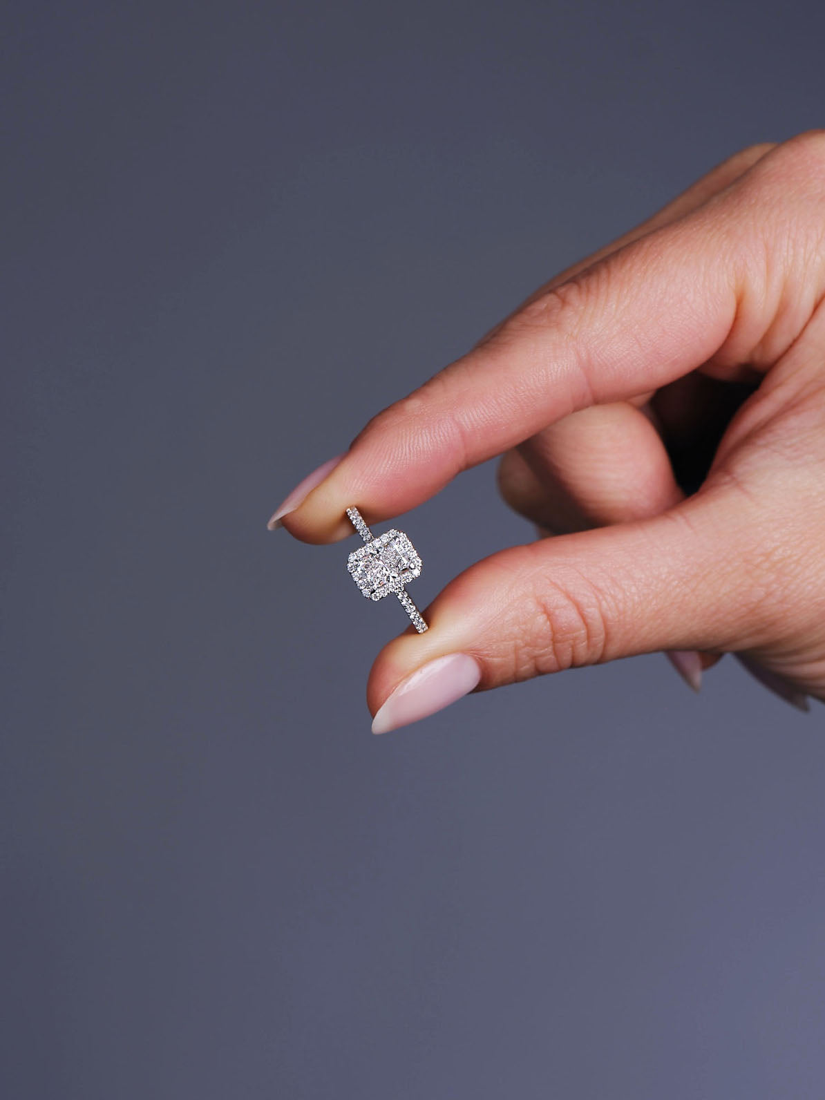 Halo Ring with 1.0 CT Radiant Cut Moissanite - violetjewels
