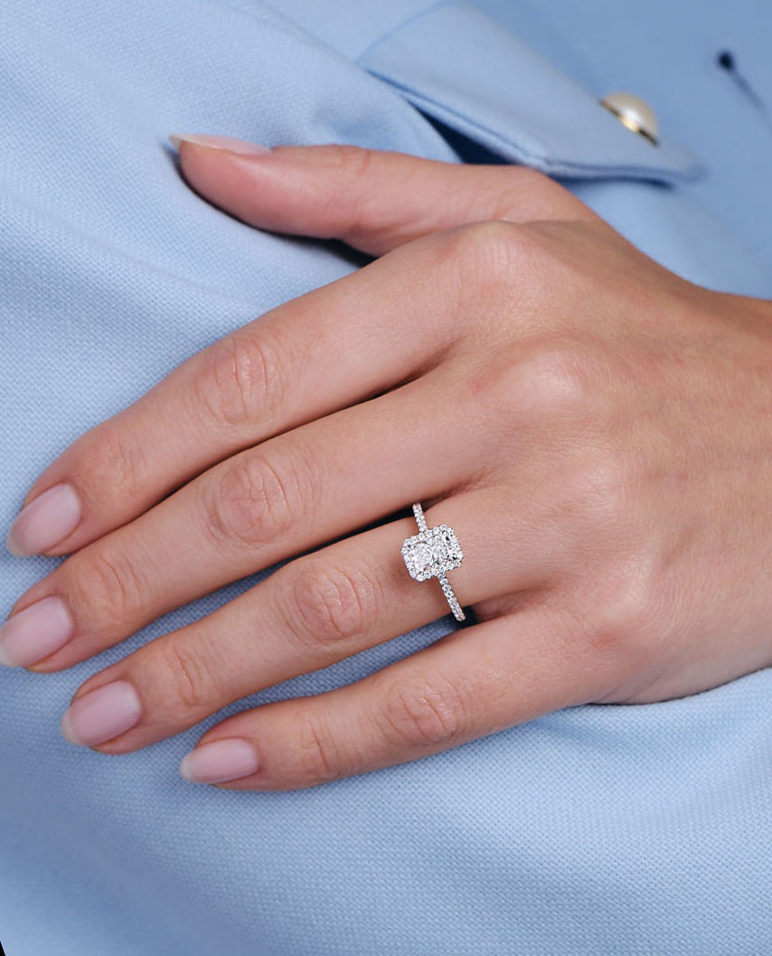 Halo Ring with 1.0 CT Radiant Cut Moissanite - violetjewels