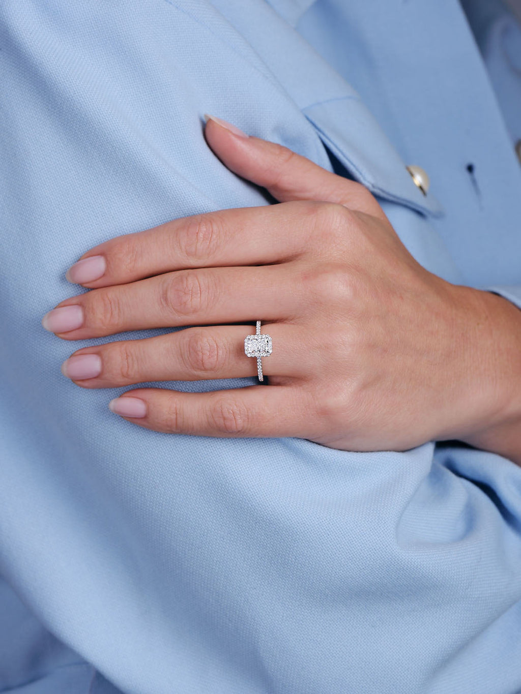 Halo Ring with 1.0 CT Radiant Cut Moissanite - violetjewels