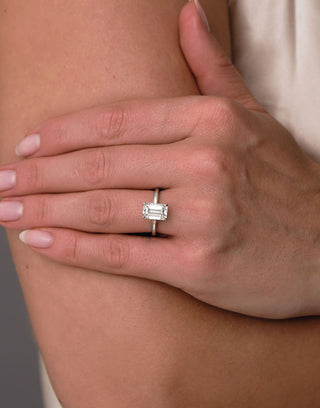 Solitaire Ring with 3.0 CT Emerald Cut Moissanite - violetjewels