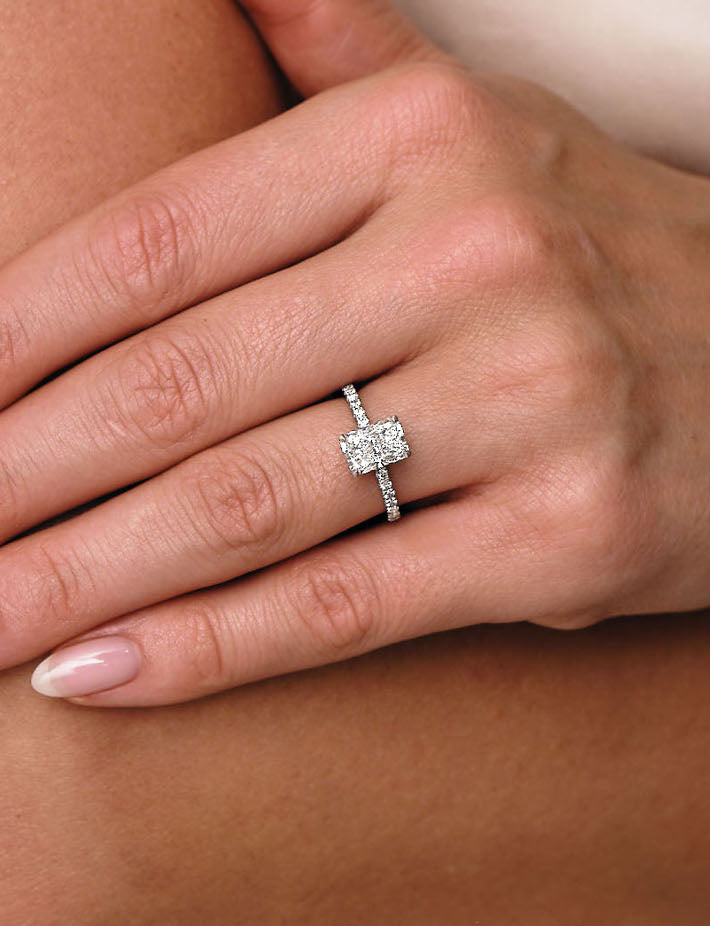 Hidden Halo Ring with 2.0 CT Radiant Cut Moissanite - violetjewels