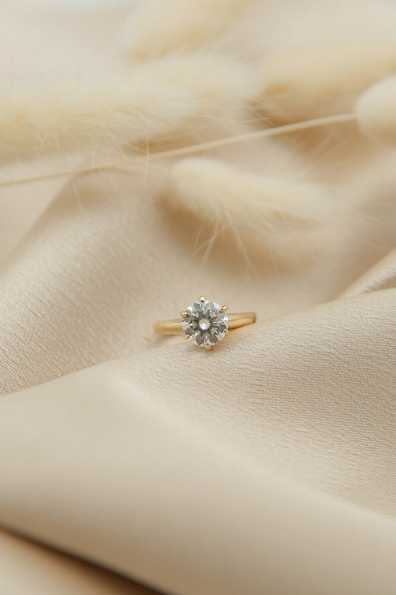 Solitaire Ring with 1.50 CT Round Cut Moissanite - violetjewels