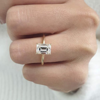 2.0 CT Emerald Cut Hidden Halo Style Moissanite Engagement Ring - violetjewels