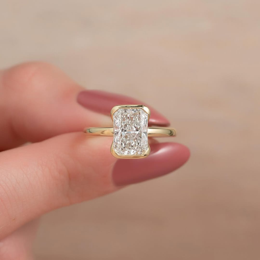 1.0-3.0 CT Radiant Lab Grown Diamond Half Bezel Engagement Ring