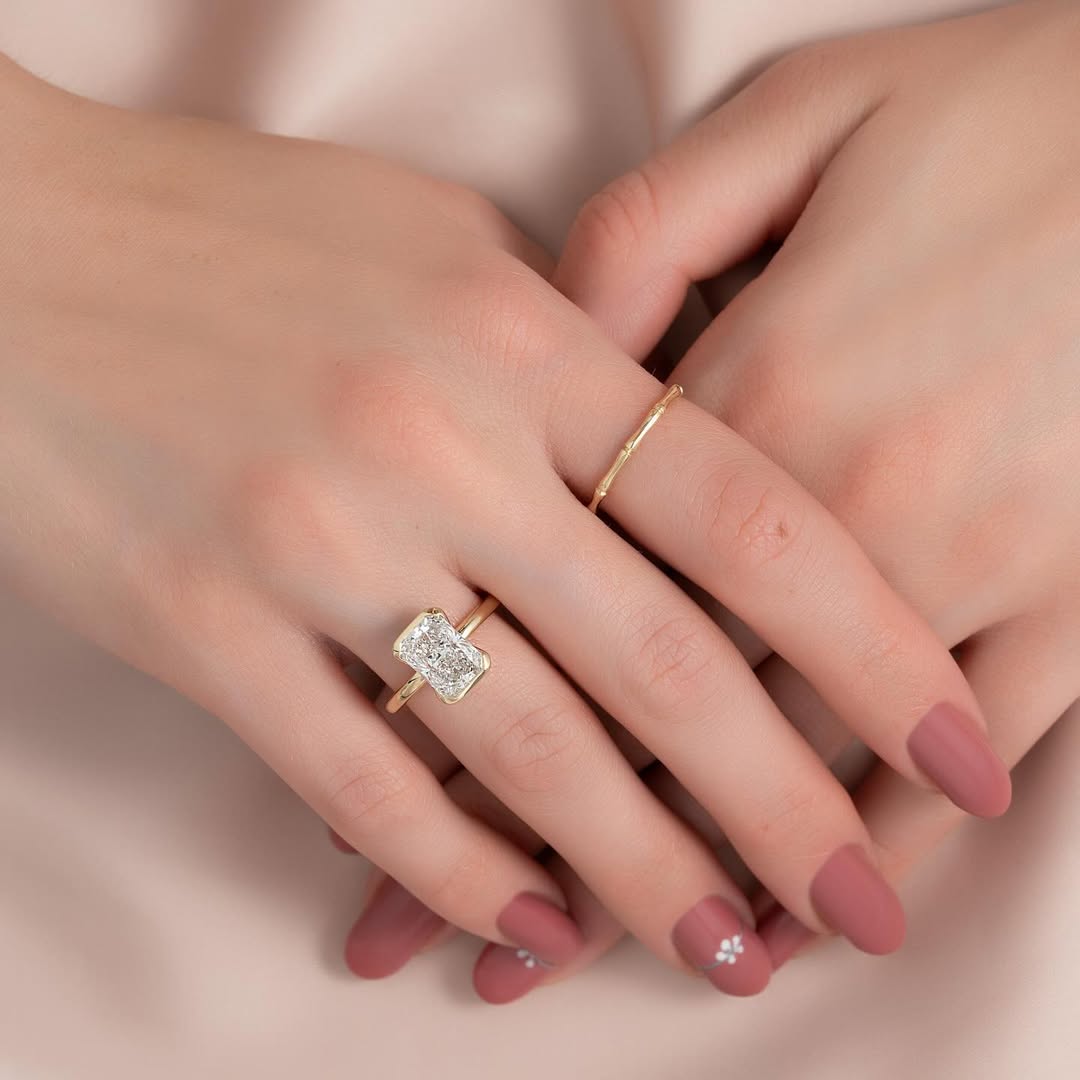 1.0-3.0 CT Radiant Lab Grown Diamond Half Bezel Engagement Ring