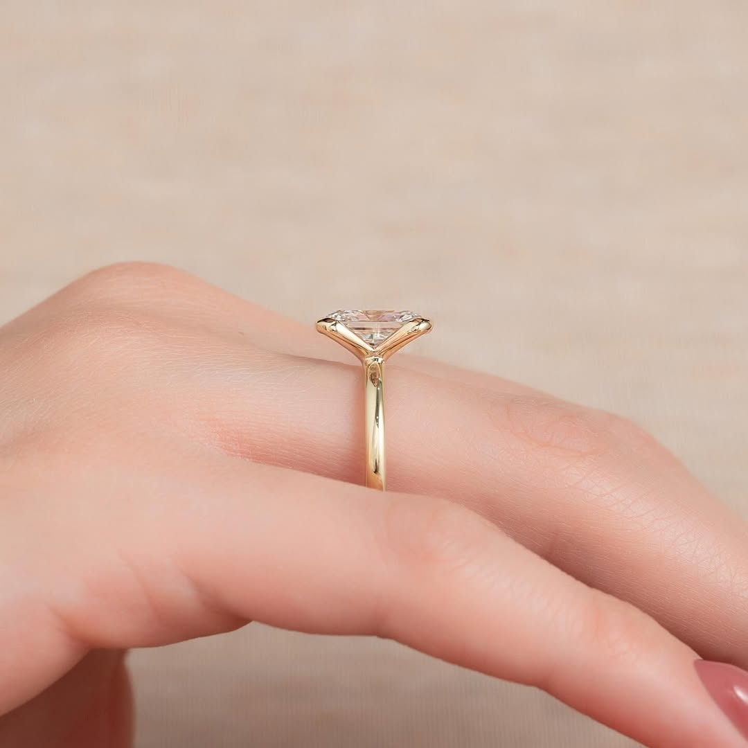 1.0-3.0 CT Radiant Lab Grown Diamond Half Bezel Engagement Ring