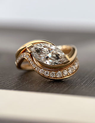 1.0 - 2.0  CT Marquise Cut  Lab Grown Diamond Solitaire Setting Bridal Set