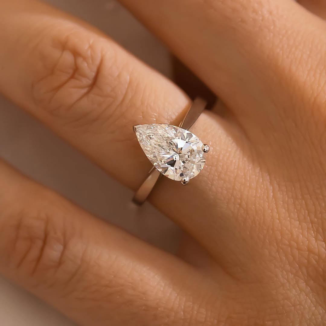 1.00 - 4.08 CT Pear  Lab Grown Diamond Solitaire Style Engagement Ring