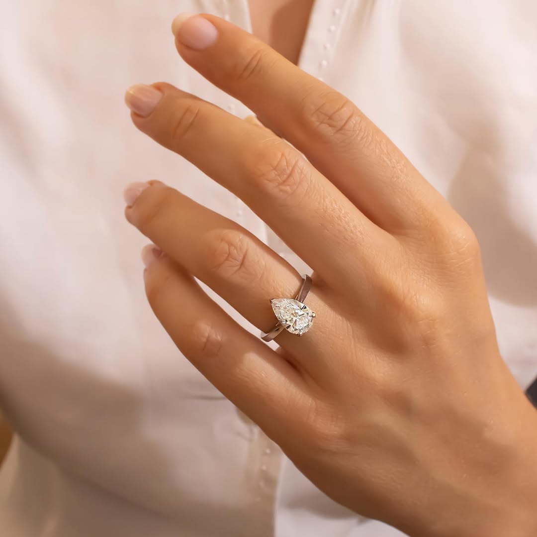 1.00 - 4.08 CT Pear  Lab Grown Diamond Solitaire Style Engagement Ring