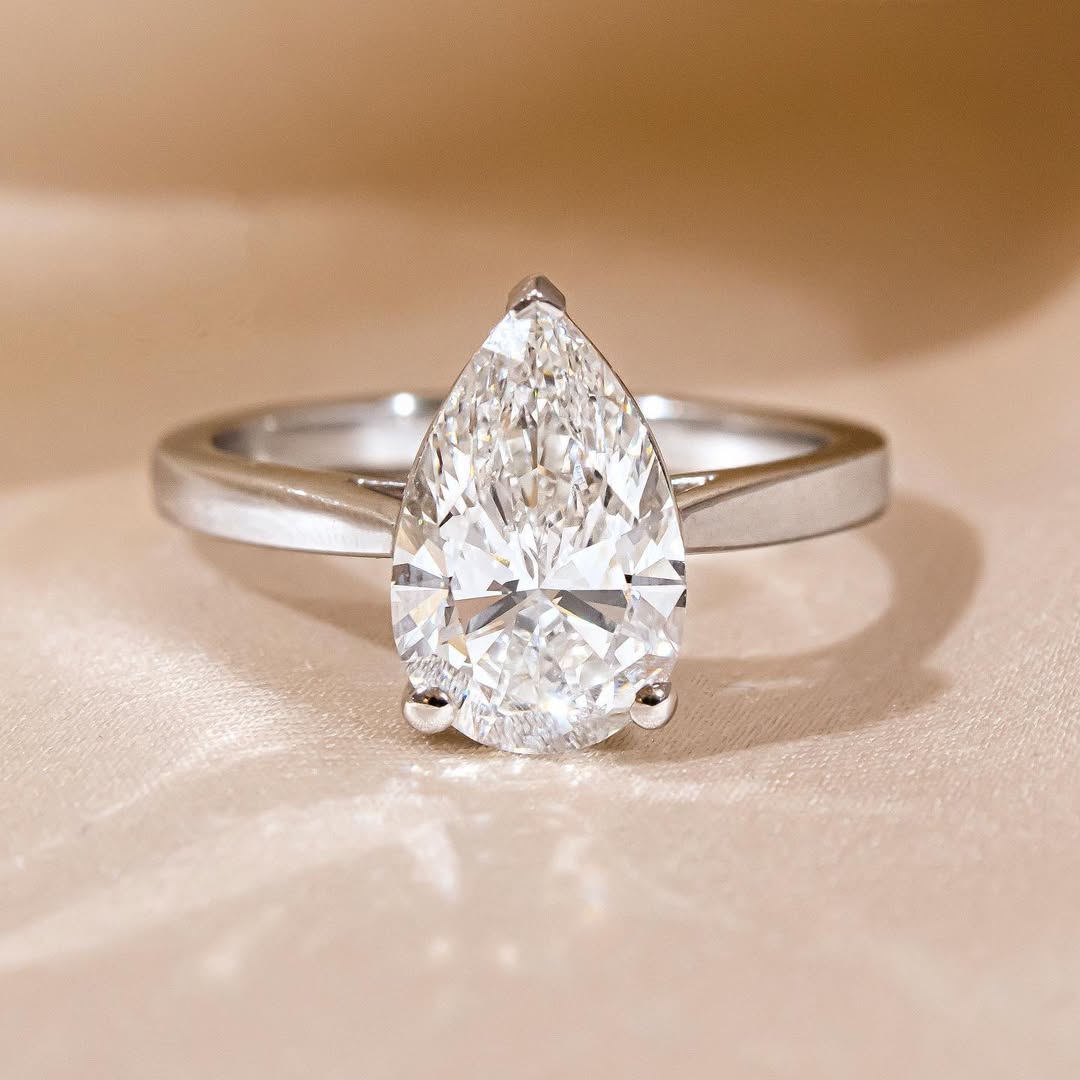 1.00 - 4.08 CT Pear  Lab Grown Diamond Solitaire Style Engagement Ring