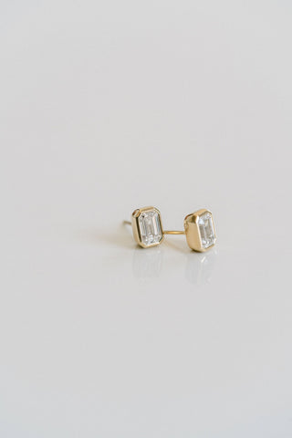 0.65 TCW Emerald Moissanite Diamond Bezel Stud Earrings