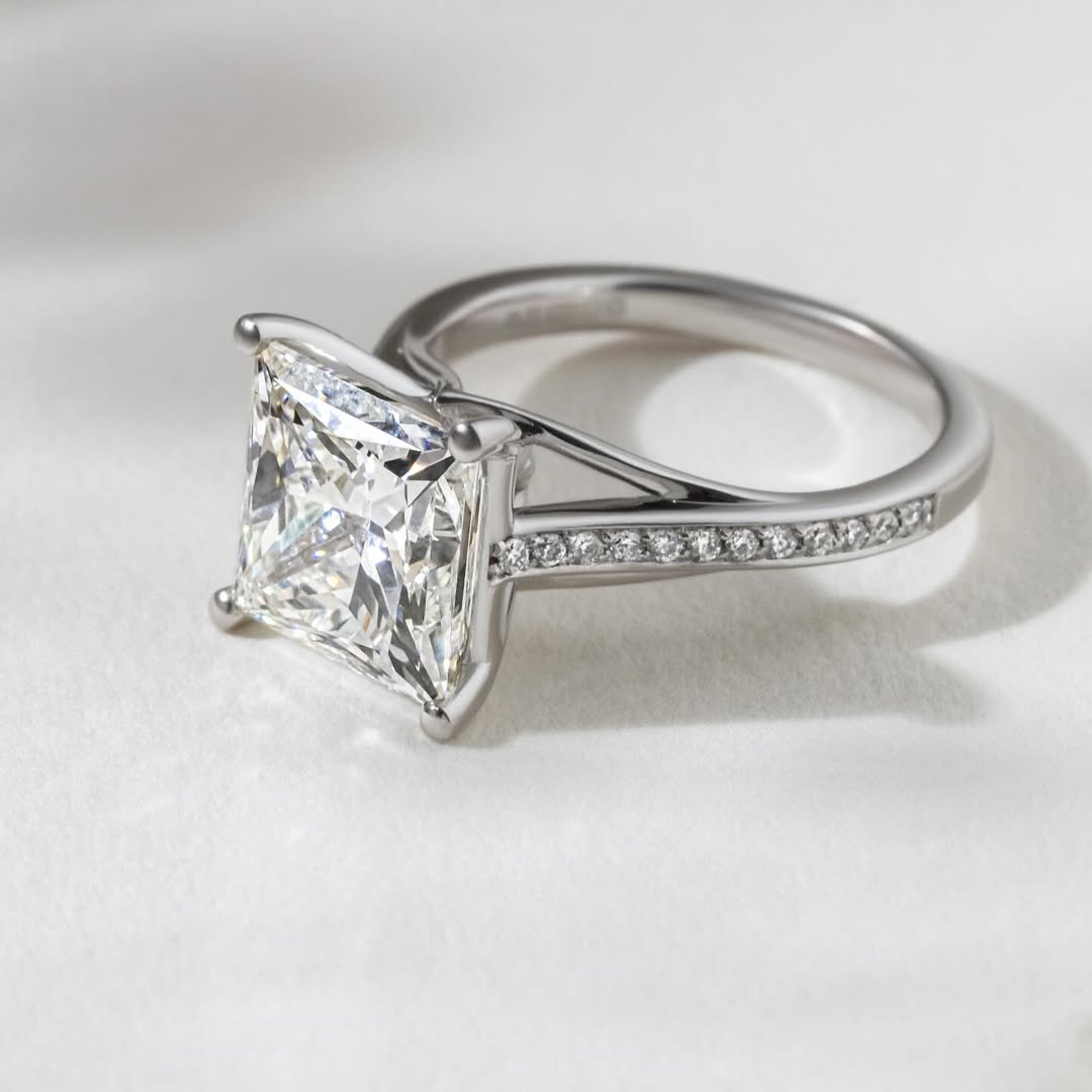 1.00-3.60 CT Princess  Lab Grown Diamond Pave Style Engagement Ring