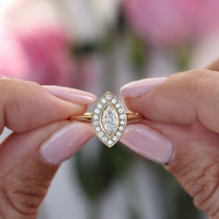 0.5ct Marquise F- VS1 Diamond Halo Engagement Ring