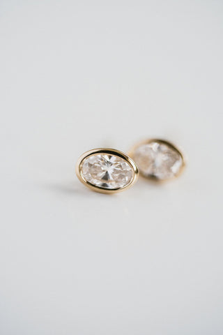 0.77 TCW Oval Moissanite Diamond Bezel Stud Earrings