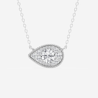 0.73 TCW Round Moissanite Diamond East West Pear Pendant Necklace - violetjewels