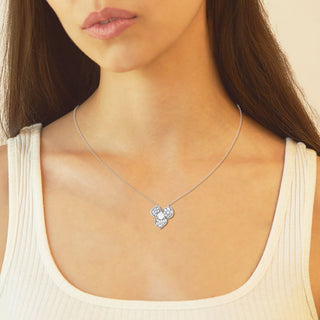 0.38 CT Round Moissanite Diamond Pave Flower Pendant Necklace - violetjewels