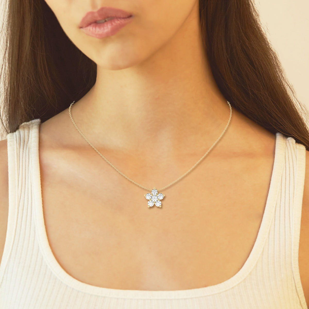 1.50 TCW Round Moissanite Diamond Flower Pendant Necklace - violetjewels