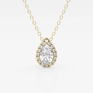 0.50 CT Pear Moissanite Diamond Halo Style Necklace - violetjewels