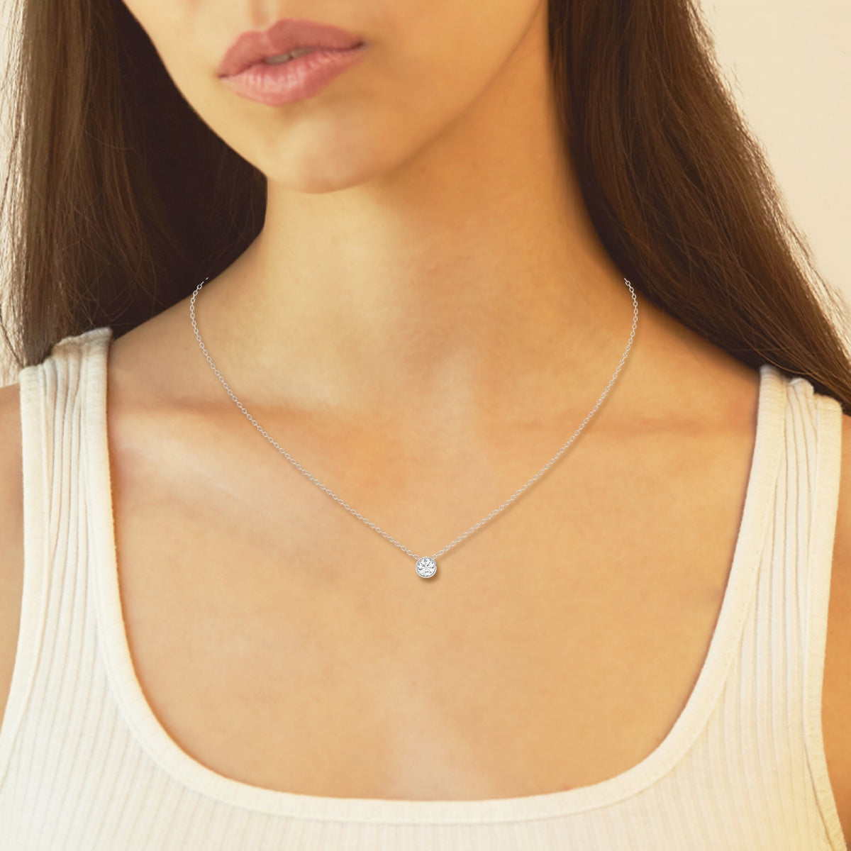 0.50 CT Round Moissanite Diamond Bezel Solitaire Necklace - violetjewels