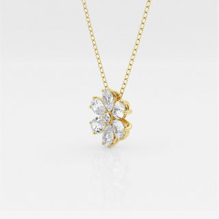 0.93 TCW Round & Pear Moissanite Diamond Flower Pandant Necklace - violetjewels