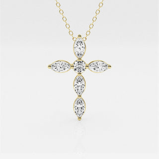 1.0 TCW Round & Marquise Moissanite Diamond Cross Necklace - violetjewels