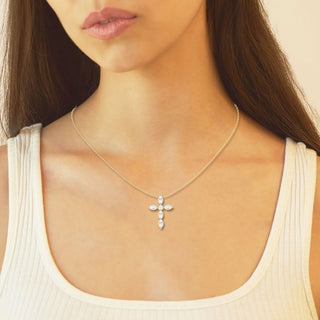 1.0 TCW Round & Marquise Moissanite Diamond Cross Necklace - violetjewels