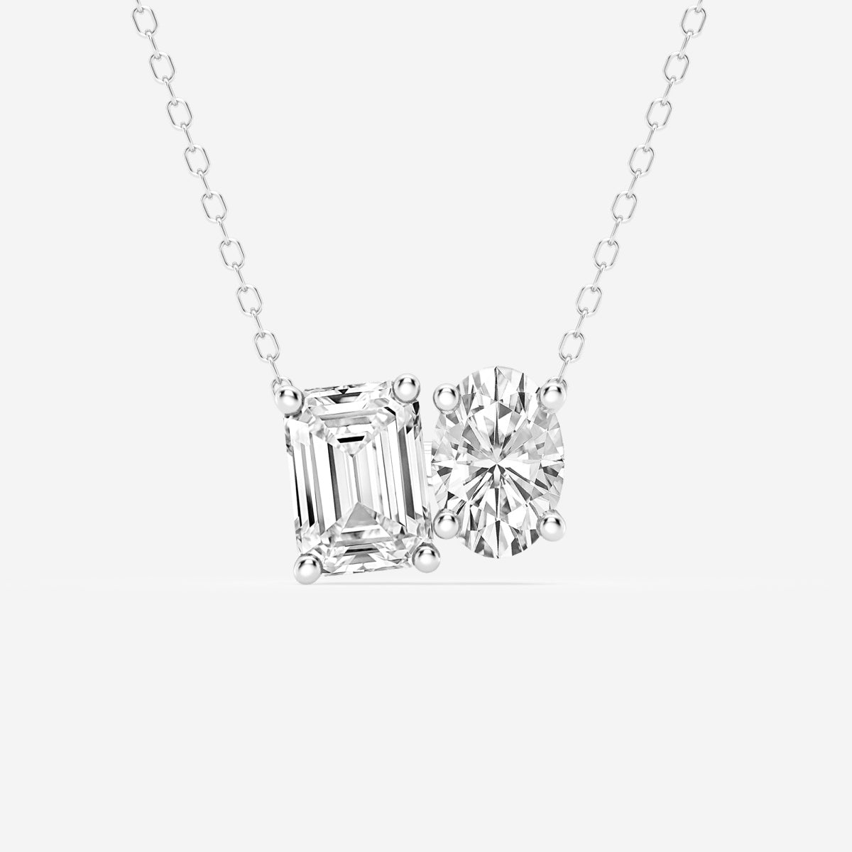 2.40 TCW Emerald & Oval Moissanite Diamond Two Stone Necklace - violetjewels