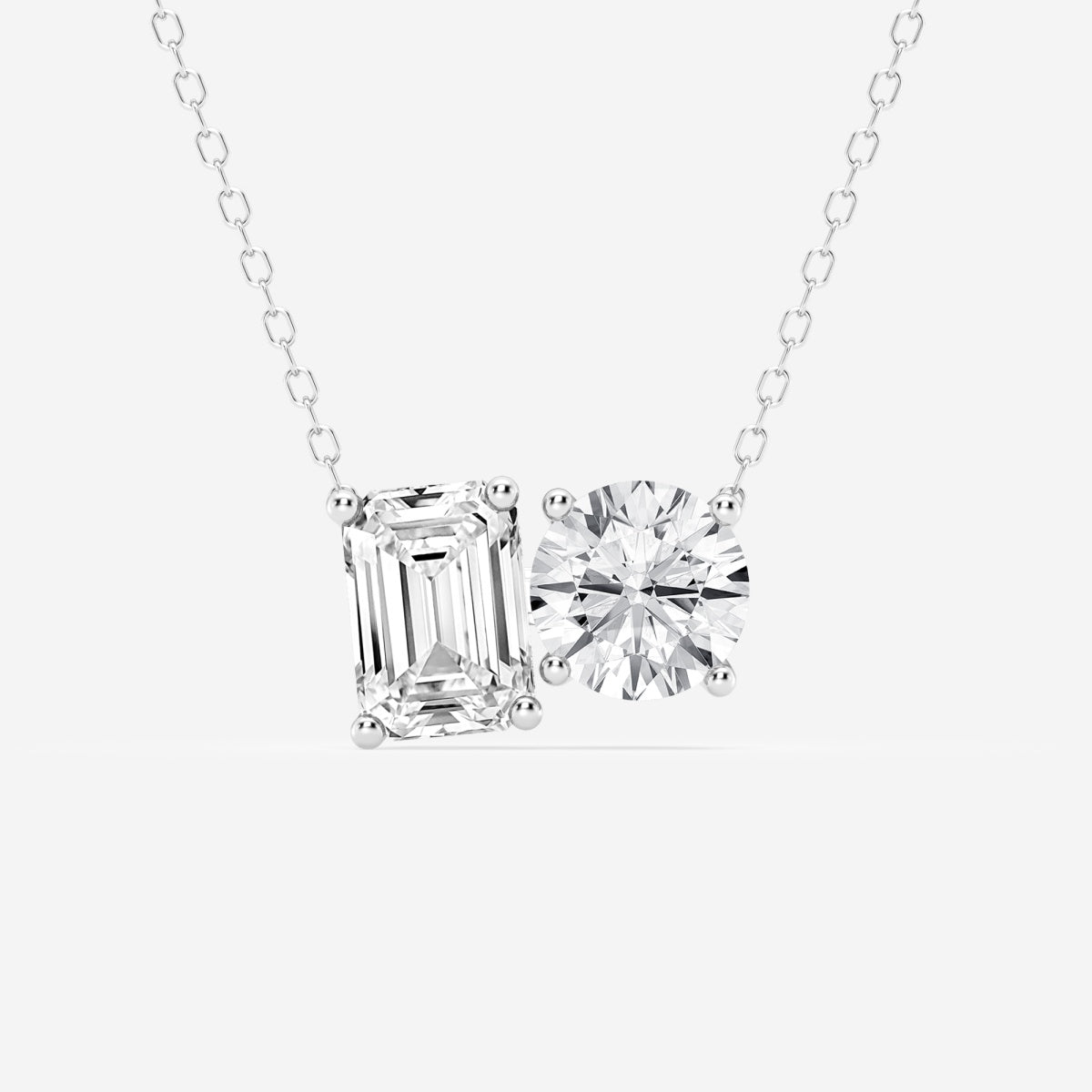 2.75 TCW Emerald & Round Moissanite Diamond Two Stone Necklace - violetjewels