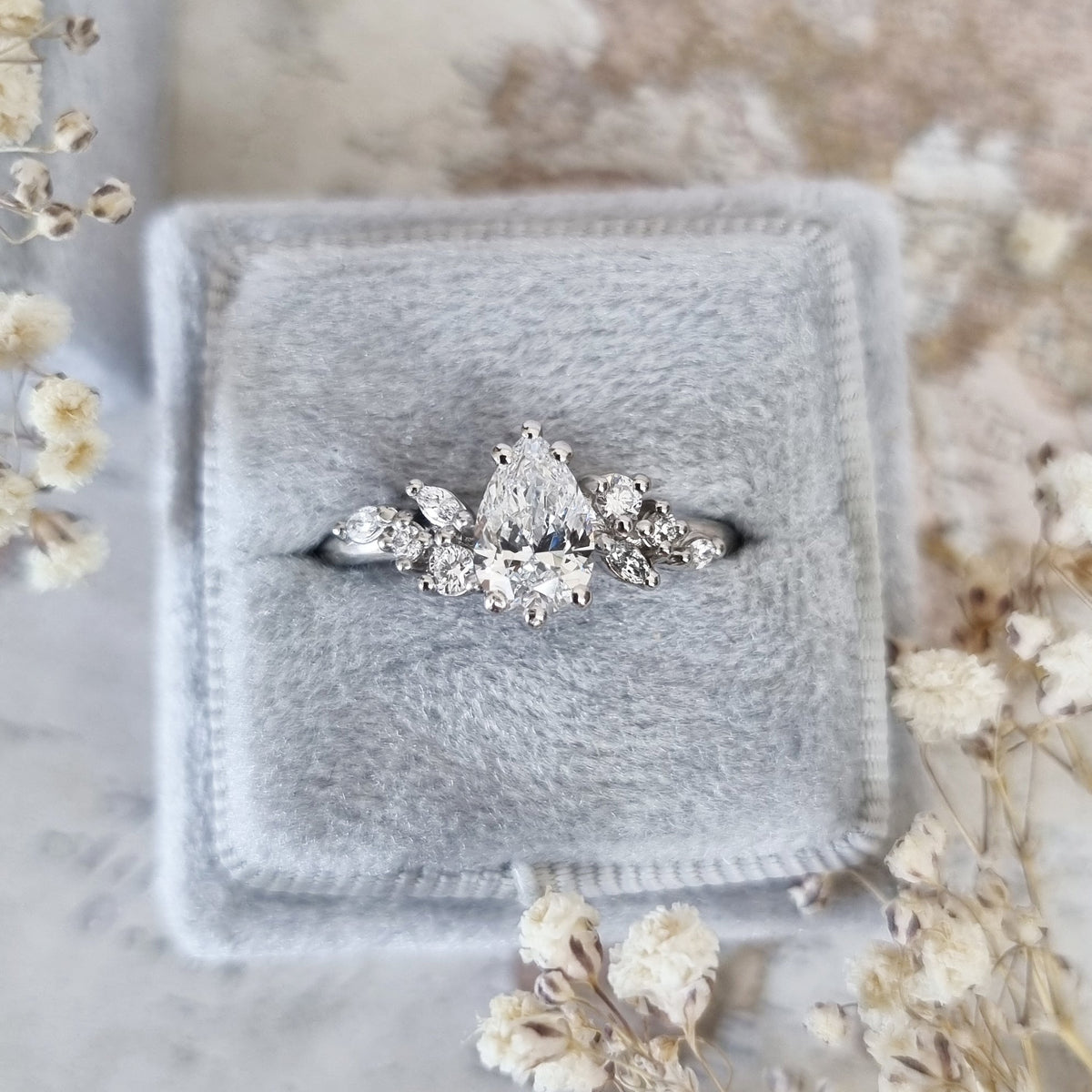 1.0 CT Pear Art Deco Style D/VVS2 Lab Grown Diamond Engagement Ring - violetjewels
