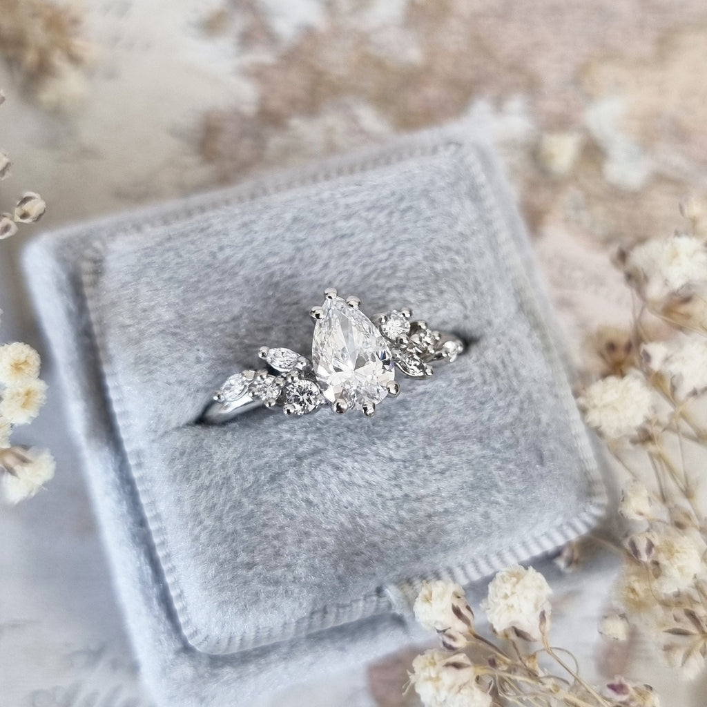 1.0 CT Pear Art Deco Style D/VVS2 Lab Grown Diamond Engagement Ring - violetjewels