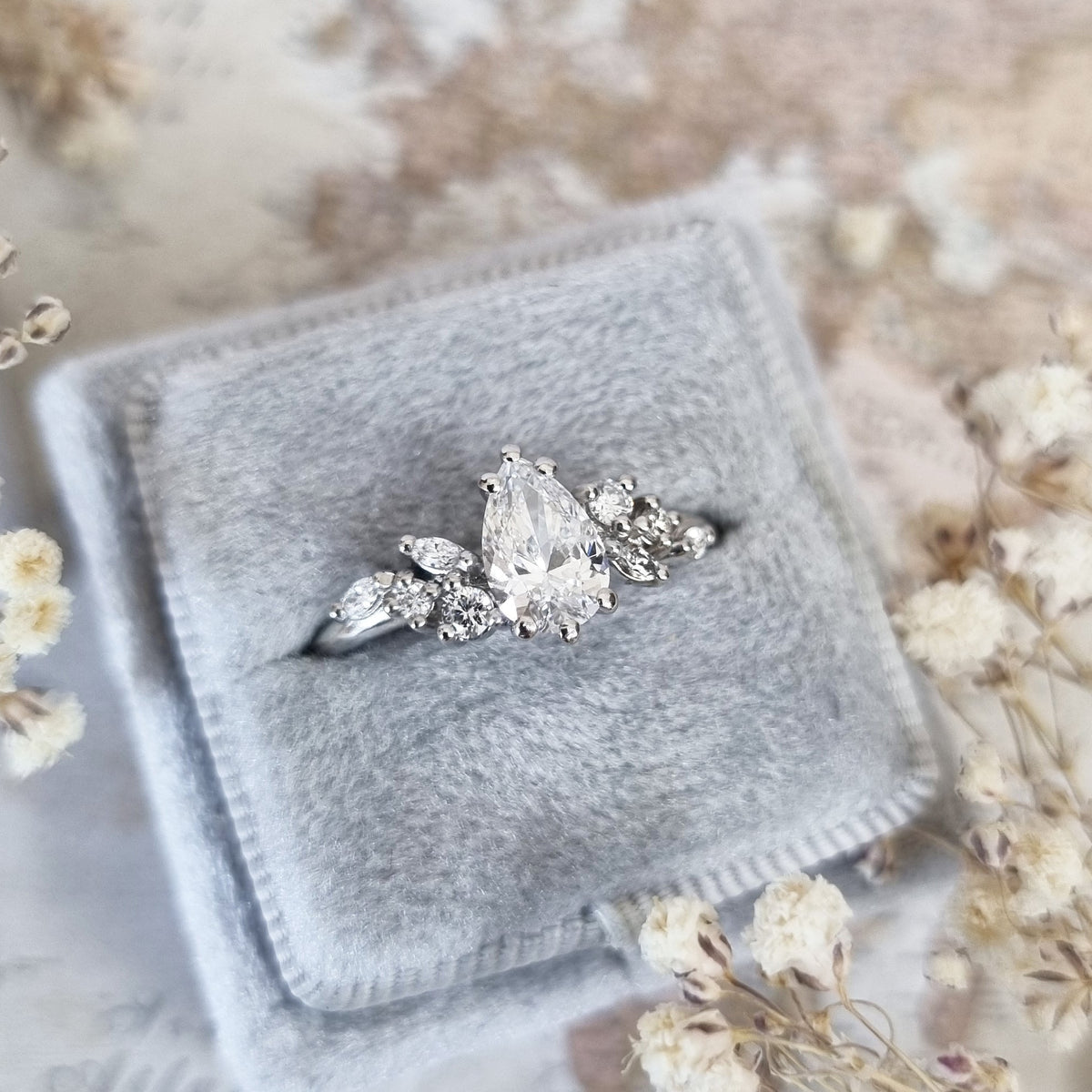 1.0 CT Pear Art Deco Style D/VVS2 Lab Grown Diamond Engagement Ring - violetjewels
