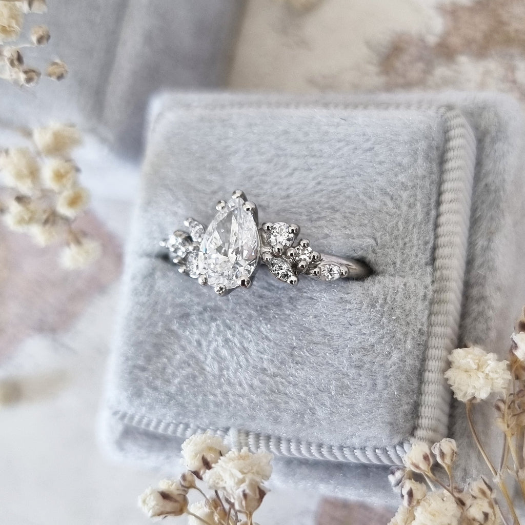 1.0 CT Pear Art Deco Style D/VVS2 Lab Grown Diamond Engagement Ring - violetjewels